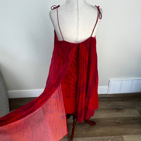 HALSTON HERITAGE Women’s Spaghetti Tie Strap Pleated Dress Size 4 In Poppy - Picture 3 of 8